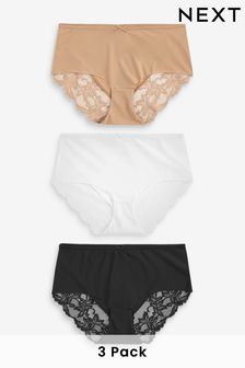 Black/Nude/White Midi No VPL Lace Back Briefs 3 Pack (982053) | £20