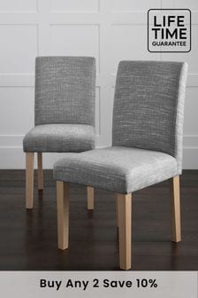 Set of 2 Boucle Weave Light Dove Grey Moda II Natural Leg Dining Chairs