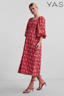 Y.A.S Red Poppy Frill Sleeve Midi Dress