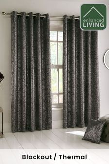 Enhanced Living Grey Halo Ready Made Blockout Thermal Eyelet Curtains