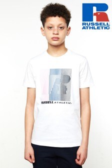 Russell Athletics White Striped Logo T-Shirt