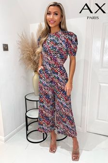 AX Paris Black Multi Animal Printed Short Sleeve Jumpsuit (989960) | £45