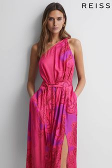 Reiss Pink Mila One Shoulder Paisley Maxi Dress (990813) | £268