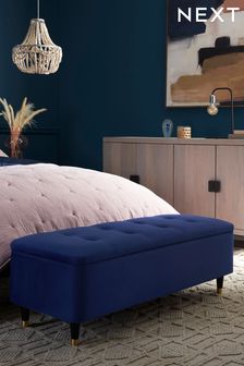 Opulent Velvet Dark Navy Blue Stella Upholstered Storage Ottoman Bench (992744) | £225
