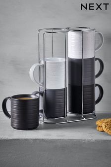Set of 6 Monochrome Bronx Stacking Mugs (993824) | £32