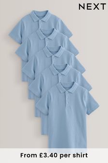Blue 5 Pack Cotton School Polo piqu Shirts (3-16yrs) (996493) | £17 - £26