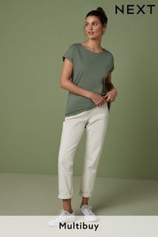 Khaki Green 100% Cotton Round Neck Cap Sleeve T-Shirt (999397) | £7.50
