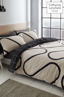 Catherine Lansfield Natural Linear Curve Geometric Reversible Duvet Cover and Pillowcase Set
