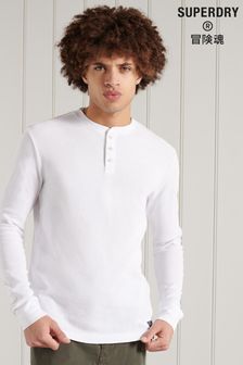 Superdry Organic Cotton Long Sleeve Waffle Henley White Top (A00700) | £30
