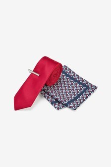 Tie With Tie Clip And Pocket Square Set