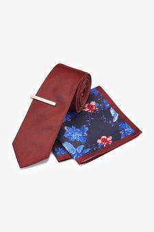 Tie, Pocket Square And Tie Clip Set