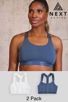 Blue/White Next Active Sports Low Impact Crop Tops 2 Pack (A03690) | £20