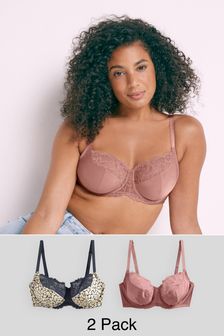 DD+ Non Pad Wired Full Cup Microfibre & Lace Bras 2 Pack