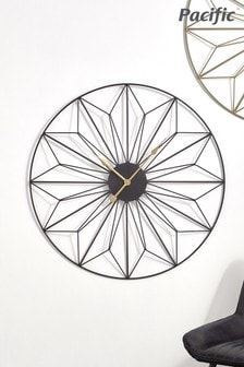 Pacific Black & Gold Metal Geo Design Round Wall Clock