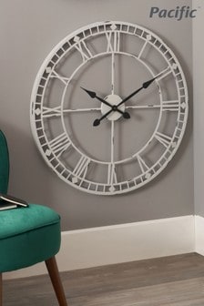Pacific Grey Soft Grey Metal Round Wall Clock