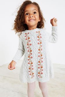 Neutral Embroidered Knitted Dress (3mths-7yrs) (A07088) | £20 - £24