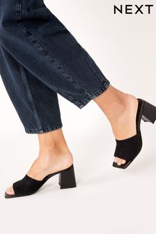 Black Regular/Wide Fit Forever Comfort® Block Heel Mule Sandals (A07298) | £29