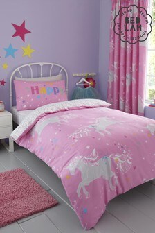 Bedlam Pink Glow In The Dark Unicorn Duvet Cover and Pillowcase Set