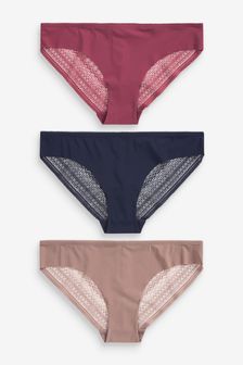 Navy/Pink Brazilian No VPL Lace Back Briefs 3 Pack (A09197) | £16