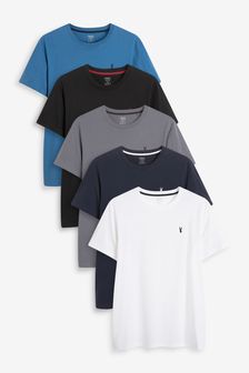 Blue/Black/Navy/Grey/White 5 Pack Regular Fit Stag T-Shirts (A09919) | £40