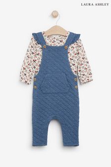 Laura Ashley Blue Quilted Dungaree and T-Shirt Set