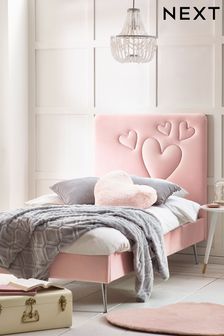 Opulent Velvet Blush Pink Heart Kids Upholstered Bed Frame (A09983) | £450 - £499