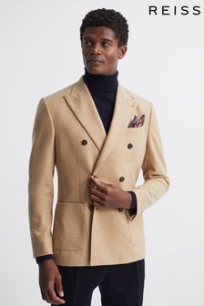 Reiss Camel Lough Double Breasted Slim Fit Textured Blazer (A10470) | £328