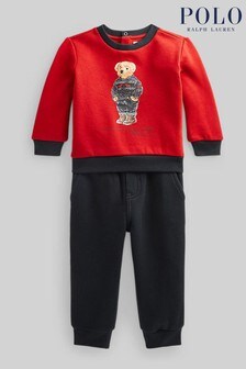 Polo Ralph Lauren Baby Red Holiday Bear Sweatshirt And Joggers Set