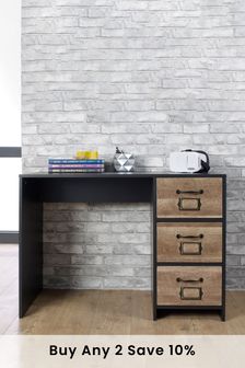 3 Drawer Desk in Black with Wood Effect By Lloyd Pascal (A11066) | £160