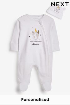 Personalised Baby White I'm New Here Sleepsuit And Hat (A11361) | £13 - £14