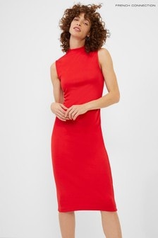 French Connection Womens Red Manhatten Jersey Bodycon Dress