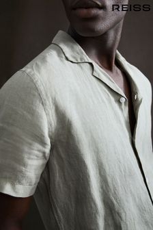 Reiss Sage Rufus Regular Fit Linen Cuban Collar Shirt (A11833) | £88