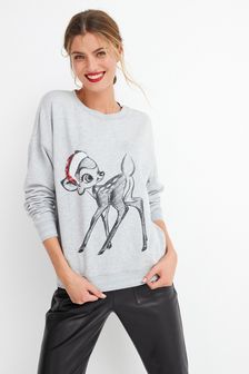 Grey Bambi Christmas Graphic Sweatshirt (A12634) | £36
