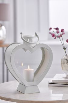 White White Heart Shaped Metal Lantern