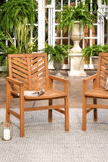 Solid Acacia Wood Chevron 2 Pack Outdoor Chair By Banbury Design