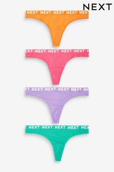 Multi Thong Cotton Rich Logo Knickers 4 Pack (A13496) | £16