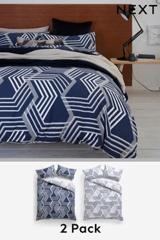 2 Pack Navy Geo Reversible Duvet Cover and Pillowcase Set (A13749) | £32 - £68