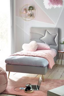 Shooting Star Silver Grey Velvet Upholstered Bed