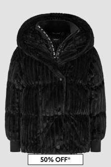DKNY Girls Black Faux Fur Jacket