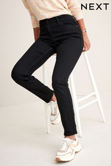 NEXT Ladies WASHED BLACK Cotton Rich Mid Rise Skinny Jeans 6-18 R L XL P NEW In 