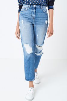 Dark Blue Ripped Mom Jeans (A14300) | £35