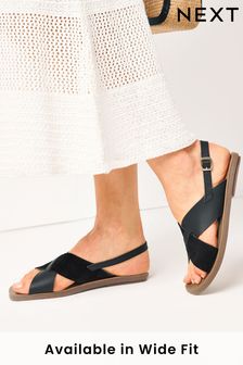 Black Regular/Wide Fit Forever Comfort® Crossover Leather Sandals (A14356) | £24