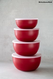 Kitchen Aid Set of 4 Red Lidded Prep Bowls