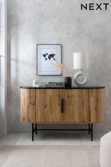 Bronx Oak and Black Marble Effect Curved Sideboard