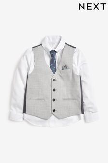 Grey Waistcoat, White Shirt & Tie Set Waistcoat (12mths-16yrs) (A18314) | £30 - £39