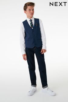Navy Blue Waistcoat, White Shirt & Tie Set Waistcoat (12mths-16yrs) (A18317) | £30 - £39
