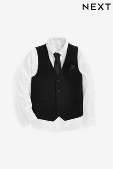 Black Waistcoat, Shirt & Plain Tie Set Waistcoat (12mths-16yrs) (A18318) | £30 - £39