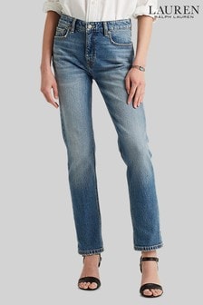 Lauren Ralph Lauren Blue Wash Straight Fit Ankle Length High Waist Denim Jeans