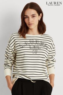 Lauren Ralph Lauren Cream Stripe Logo Kappy Sweatshirt