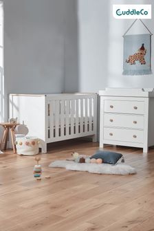 Aylesbury 2 piece White & Ash Nursery Furniture Set - Cot Bed & Dresser By Cuddleco